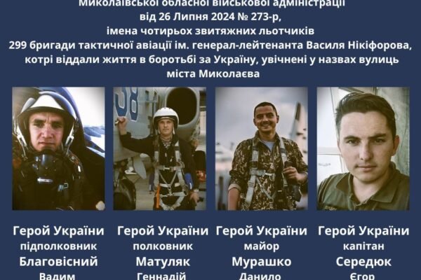 Чотири вулиці в Миколаєві перейменували на честь бойових льотчиків – Героїв України