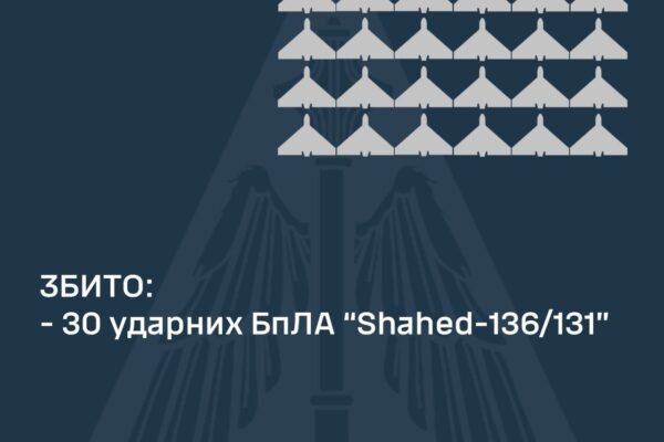 В небі над Україною вночі 13 серпня знищено 30 “шахедів”