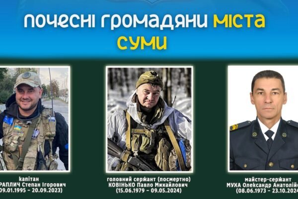 Звання “Почесний громадянин Сум” присвоєно трьом загиблим прикордонникам