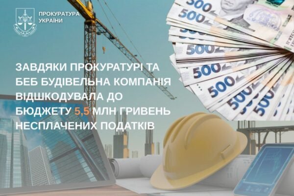 Будівельна компанія відшкодувала до бюджету 5,5 млн гривень несплачених податків – прокуратура Києва